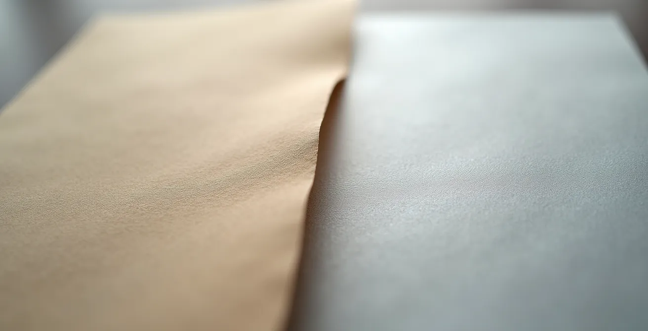 Makroaufnahme von Büttenpapier und Barytpapier Oberflächen im Vergleich