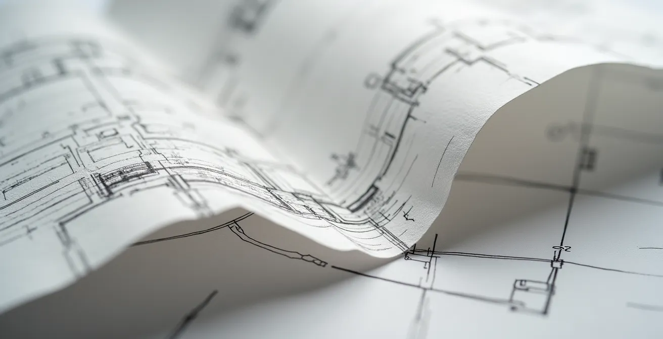 Künstlerisches Skizzenbuch mit verworfenen Entwürfen neben modernem Büroarbeitsplatz