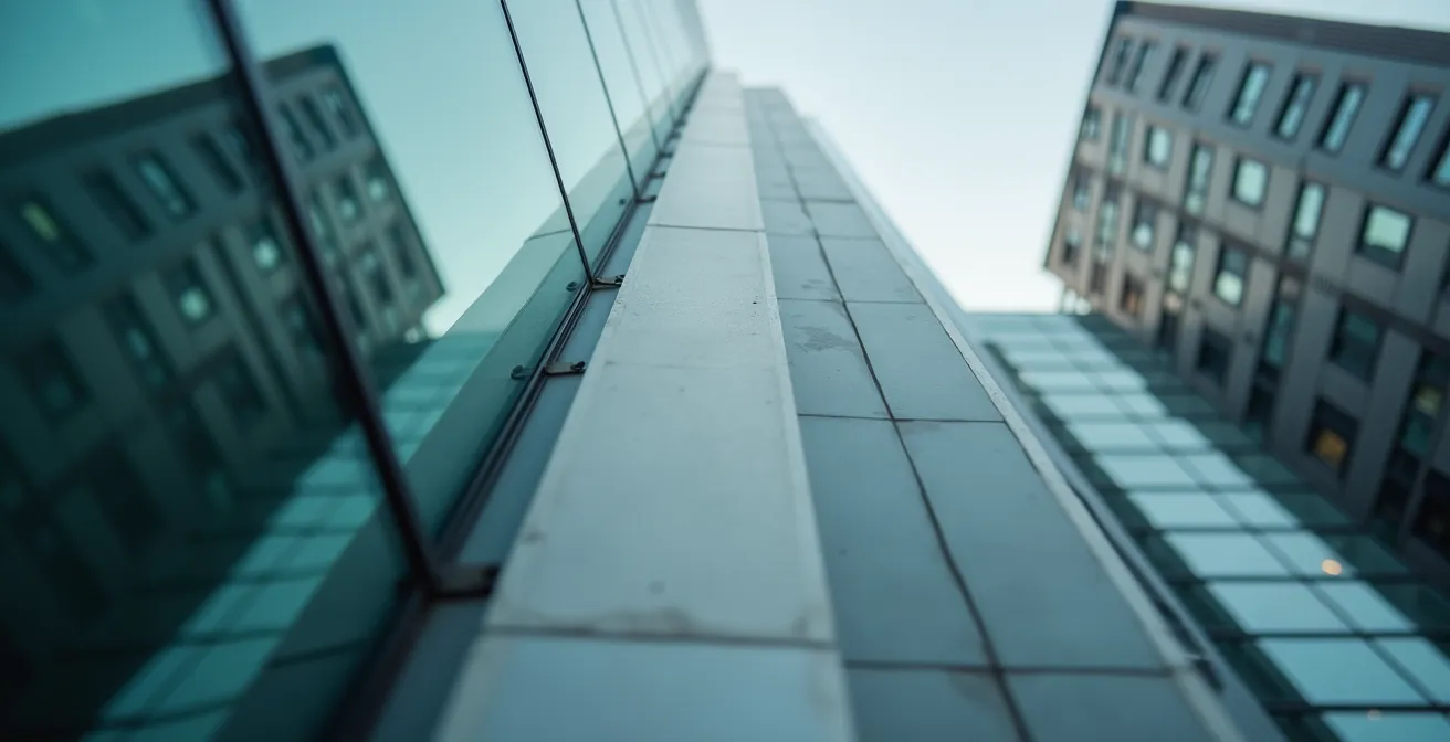 Architektonische Details eines modernen Gebäudes aus öffentlicher Perspektive fotografiert