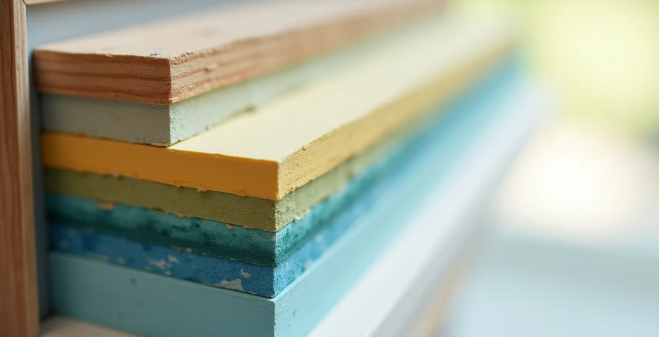 Querschnitt eines gerahmten Aquarells, der den schützenden Abstand durch das Passepartout zeigt.