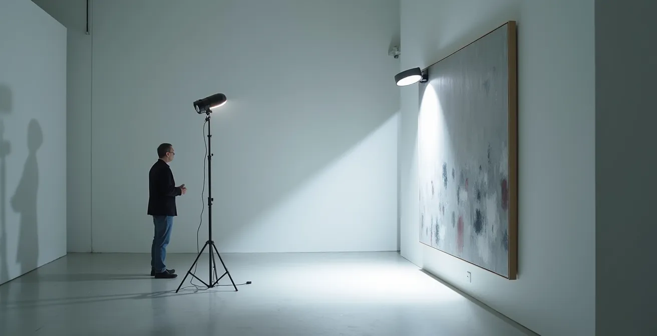 Seitliches Streiflicht zeigt die Oberflächentextur eines Ölgemäldes