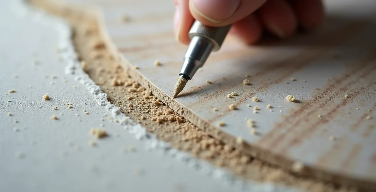 Detailaufnahme der professionellen Montage von Steinverblendern auf Gipskartonwand