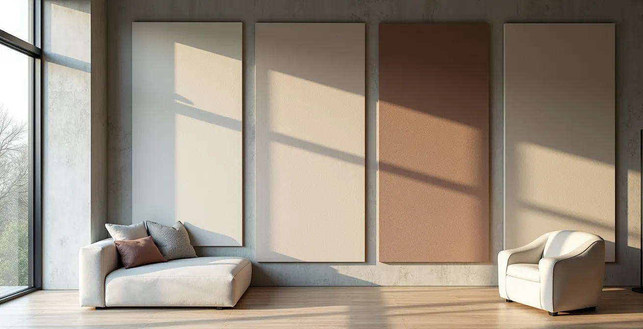 Moderne Neubauwohnung mit schallabsorbierenden Textilbildern